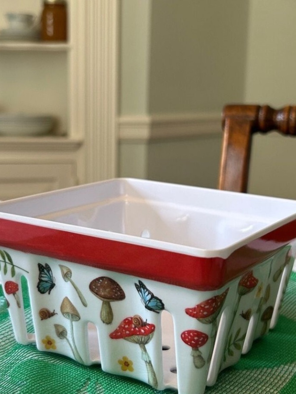 Mushroom Berry Basket + Poppy 3 Flower Melamine Serveware Set of 2 New With Tags